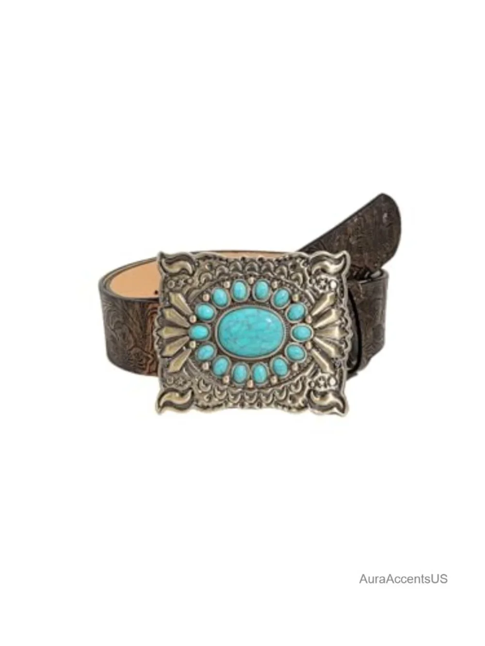 Turquoise Concho Cowgirl Belt - Bohemian Leather - Festival Ready